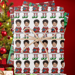 Feuille De Papier Cadeau Fantastique Photo Personnalisée Visage Elf Noël