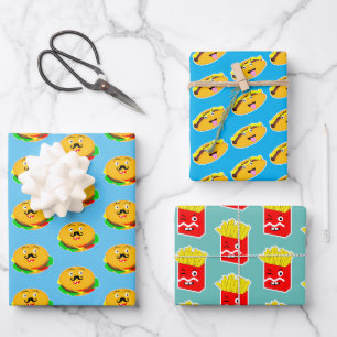 Feuille De Papier Cadeau Fast Food Burger Corn Gog Fries Modern drôle