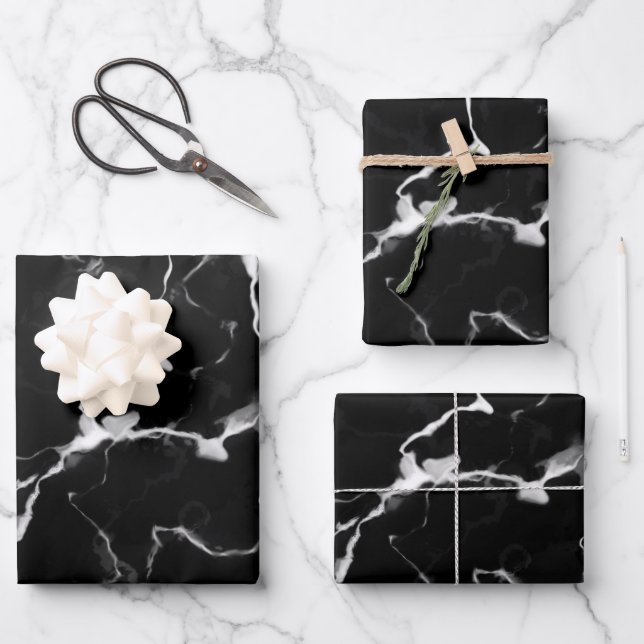 Feuille De Papier Cadeau Faux Black Marble Texture Look (Recto)