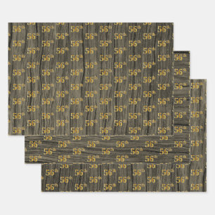 Feuille De Papier Cadeau Faux Bois Rustique, Elégant Faux Gold "56e"