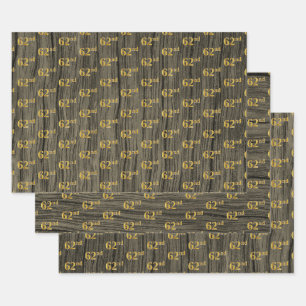 Feuille De Papier Cadeau Faux Bois Rustique, Elégant Faux Gold "62e"