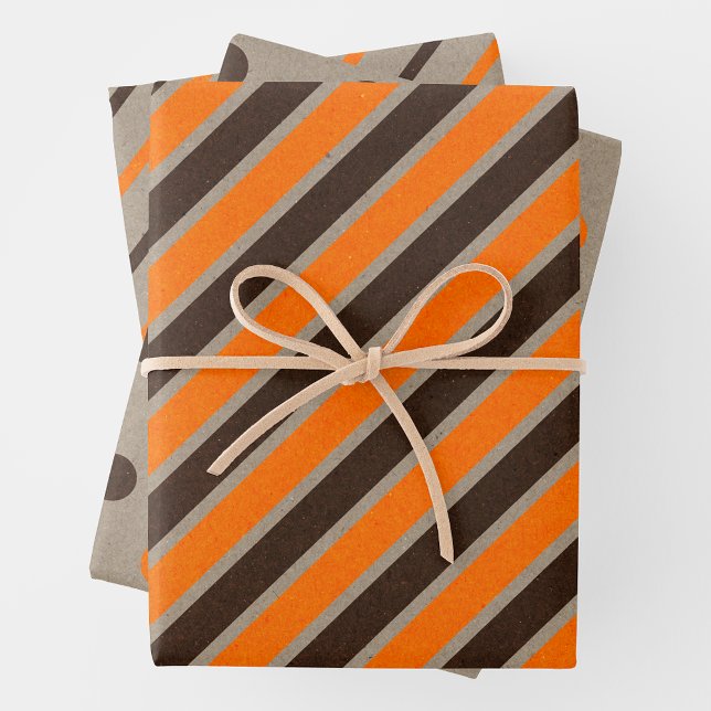 Feuille De Papier Cadeau Faux Kraft Paper w/ Dark Brown & Orange Patterns (Faux Brown Kraft Paper w/ Dark Brown & Orange Patterns)