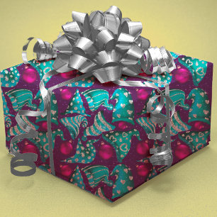 Feuille De Papier Cadeau Faux parties scintillant turquoise de luxe gnome c