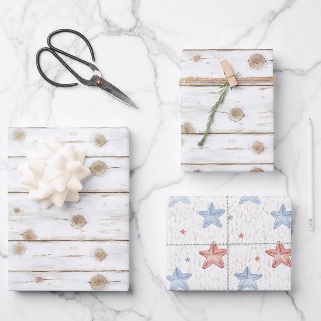 Feuille De Papier Cadeau Faux White Wood Starfish Christmas  (Recto)