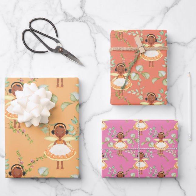 Feuille De Papier Cadeau Fée afro-américaine (Recto)