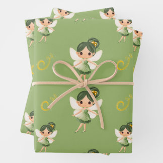 Feuille De Papier Cadeau Fée verte mignonne