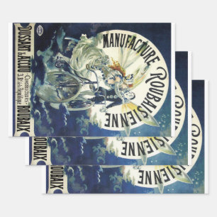 Feuille De Papier Cadeau Fées Art Nouveau Vintage, Pierrot à bicyclette Lun