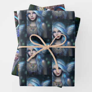 Feuille De Papier Cadeau Fées bleues   Fairytale Mystical Ethereal