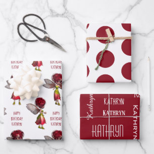 Feuille De Papier Cadeau Fées de cheveux rouges mignonnes Personnalisées