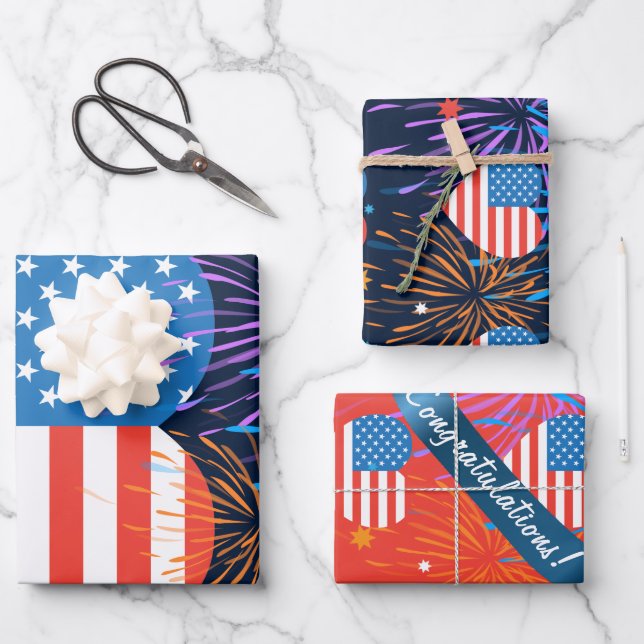 Feuille De Papier Cadeau Félicitation ! Drapeau américain 4 juillet (Recto)