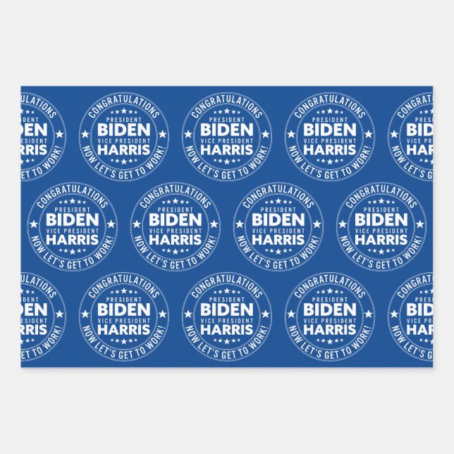 Feuille De Papier Cadeau Félicitations au président Biden, VP Harris ! Coul (Devant)
