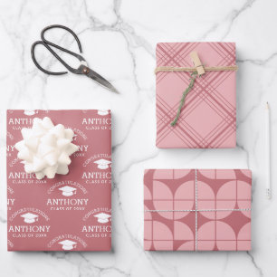Feuille De Papier Cadeau Félicitations Diplômé Cap rose rose