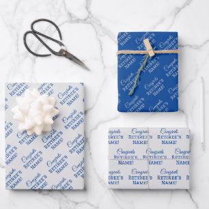 Feuille De Papier Cadeau Félicitations Personnalisées Retraite ! Bleu sur a
