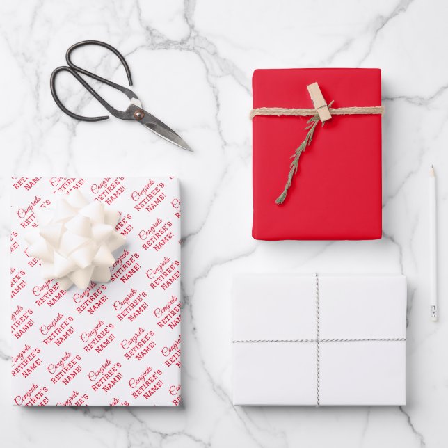 Feuille De Papier Cadeau Félicitations Personnalisées Retraite ! Rouge sur  (Recto)