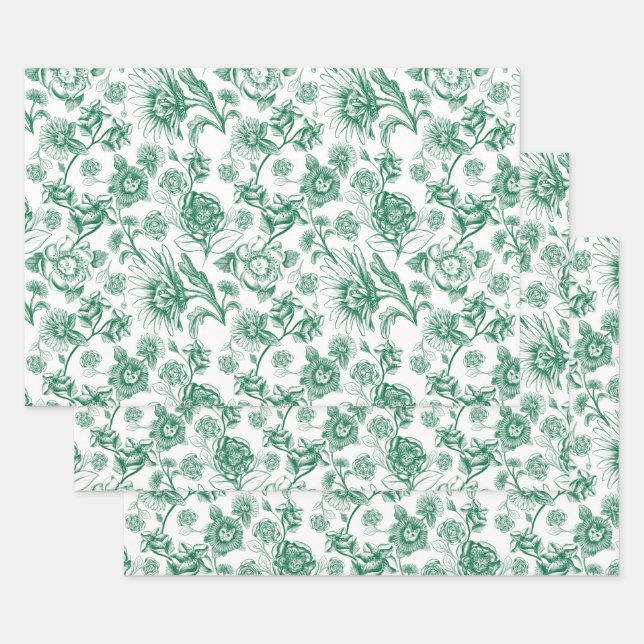 Feuille De Papier Cadeau Félins floraux (verts) (Lot)