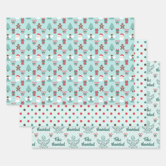 Feuille De Papier Cadeau Feliz Navidad Angel Cutout Pois (Lot)