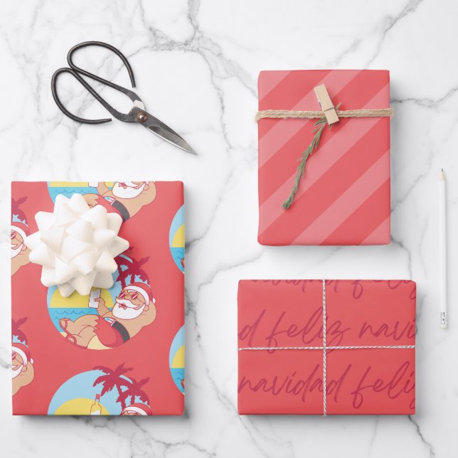 Feuille De Papier Cadeau Feliz Navidad Coquito Père Noël (Recto)
