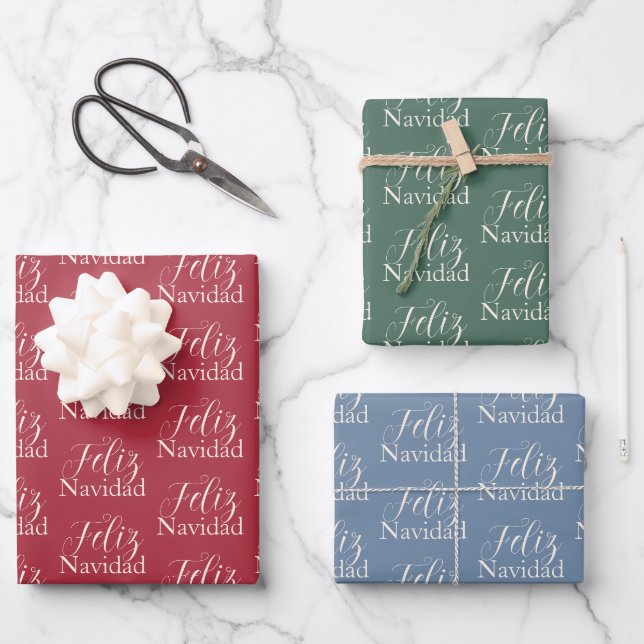 Feuille De Papier Cadeau Feliz Navidad Modern Noël Famille (Recto)