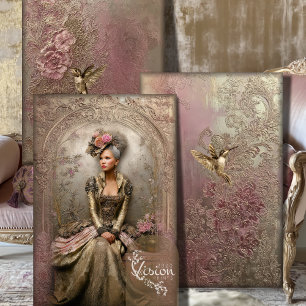 Feuille De Papier Cadeau Femme victorienne Blush Bronze Colibris dorés