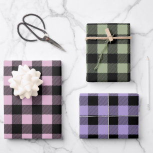 Feuille De Papier Cadeau Ferme Buffalo Plaid Motif rose vert pourpre