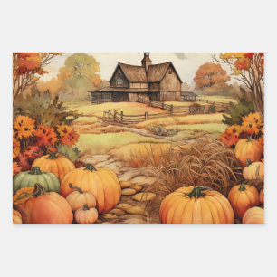 Feuille De Papier Cadeau Ferme citrouille automne récolte Thanksgiving