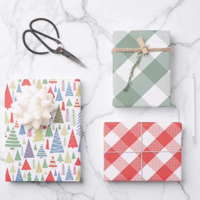 Feuille De Papier Cadeau Ferme des arbres de Noël moderne (Recto)