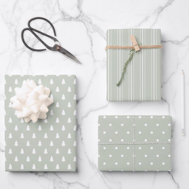 Feuille De Papier Cadeau Ferme moderne vacances pastel vert (Recto)