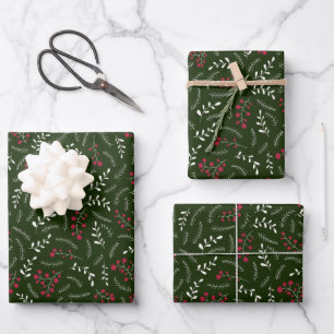 Feuille De Papier Cadeau Ferme vert foncé rouge rustique feuillage motif