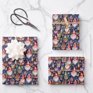Feuille De Papier Cadeau Festif carrelé gnome de Noël