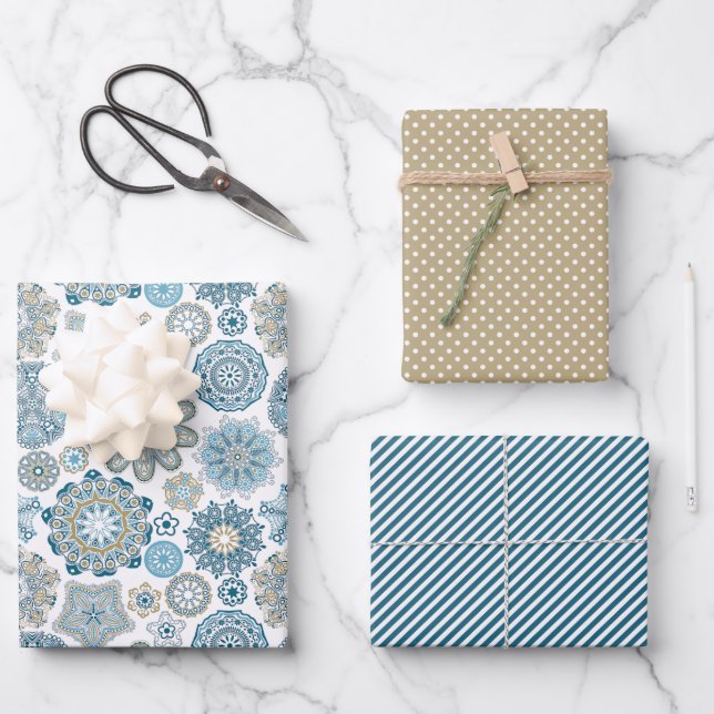 Feuille De Papier Cadeau Festif Chic Floral Mandala Flakes Motif (Recto)