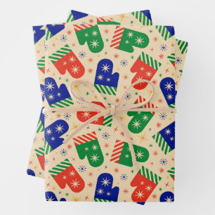 Feuille De Papier Cadeau Festif Colorful Noël Mittens