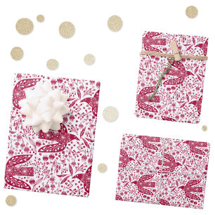 Feuille De Papier Cadeau Festif de Dove Bird Rouge et Blanc