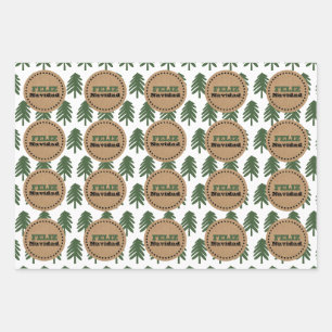 Feuille De Papier Cadeau Festif FELIZ NAVIDAD sapin de Noël