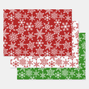 Feuille De Papier Cadeau Festif Flambeau de neige Rouge Vert Noël