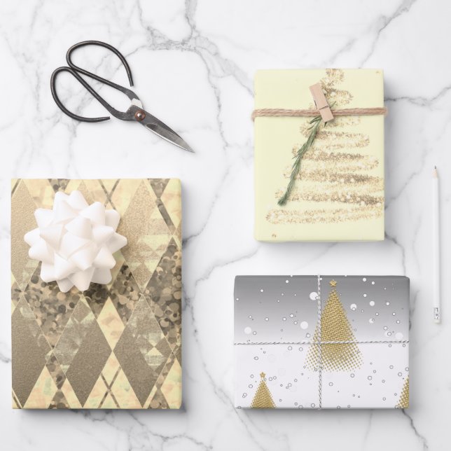 Feuille De Papier Cadeau Festif Gold Tress Arlequin (Recto)