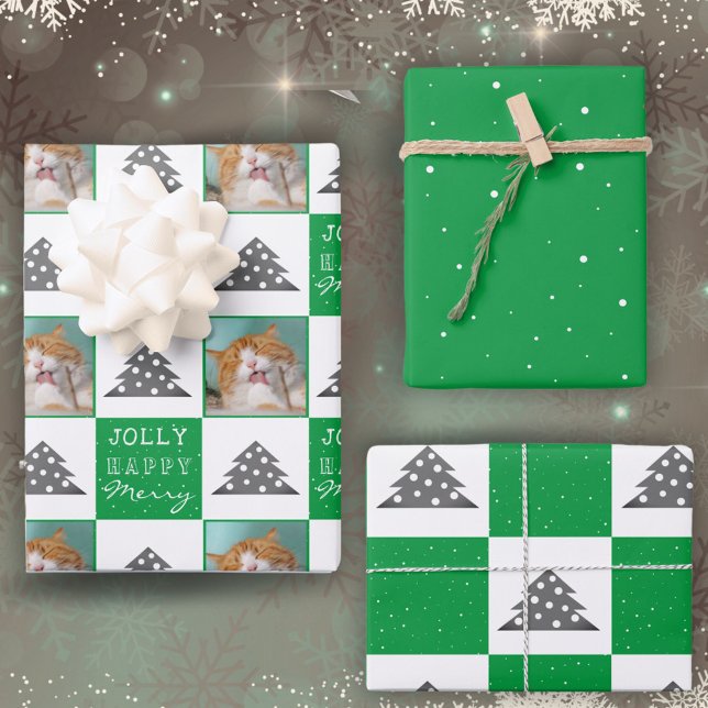 Feuille De Papier Cadeau Festif Green Pet Photo Arbre de Noël (Créateur téléchargé)