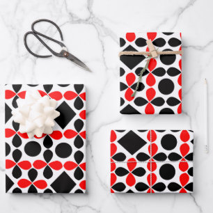 Feuille De Papier Cadeau Festif moderne géométrique rouge noir