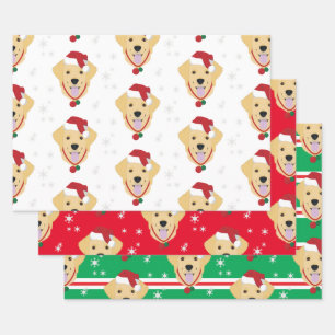 Feuille De Papier Cadeau Festif Noël Père Noël Golden Retriever Snowflake