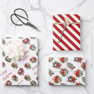Feuille De Papier Cadeau Festif Poinsettia Aquarelle Noël