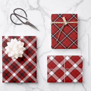 Feuille De Papier Cadeau Festif Rouge, Noir & Blanc Plaid Noël