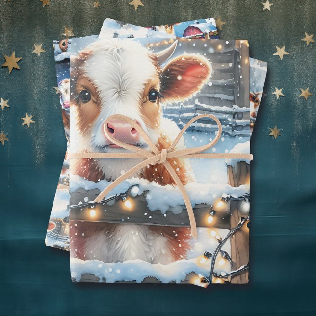 Feuille De Papier Cadeau Festif Vaches de campagne Noël (Créateur téléchargé)