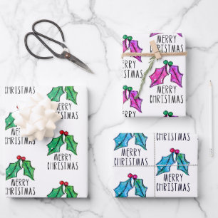 Feuille De Papier Cadeau Festin Aquarelle Holly Berries Noël
