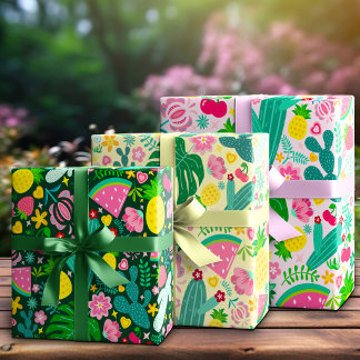 Feuille De Papier Cadeau Festival Tropical Fruits & Cactus