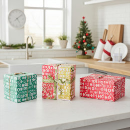 Feuille De Papier Cadeau Festive brillant et coloré "HO! Oh ! Oh ! Noël