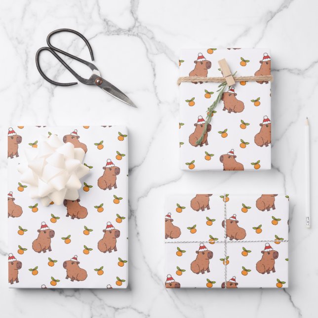 Feuille De Papier Cadeau Festive Capybara Noël (Recto)