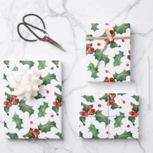 Feuille De Papier Cadeau Festive Holly Berry Noël