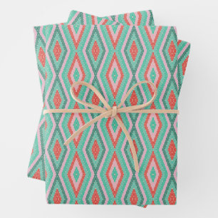 Feuille De Papier Cadeau Festive Mi-Siècle géométrique Mint rose de Noël