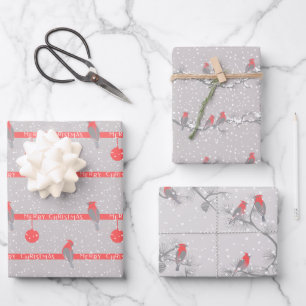 Feuille De Papier Cadeau Festive Modern Red Cardinal Christmas