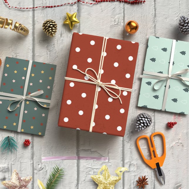 Feuille De Papier Cadeau Festive Noël Abstrait jeu de 3 (Festive Abstract Christmas set of 3 Wrapping Paper Sheet)