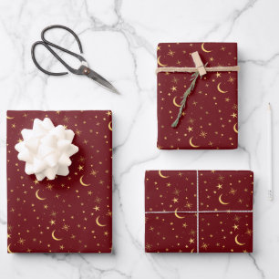 Feuille De Papier Cadeau Festive Noël Céleste Lune & Étoiles